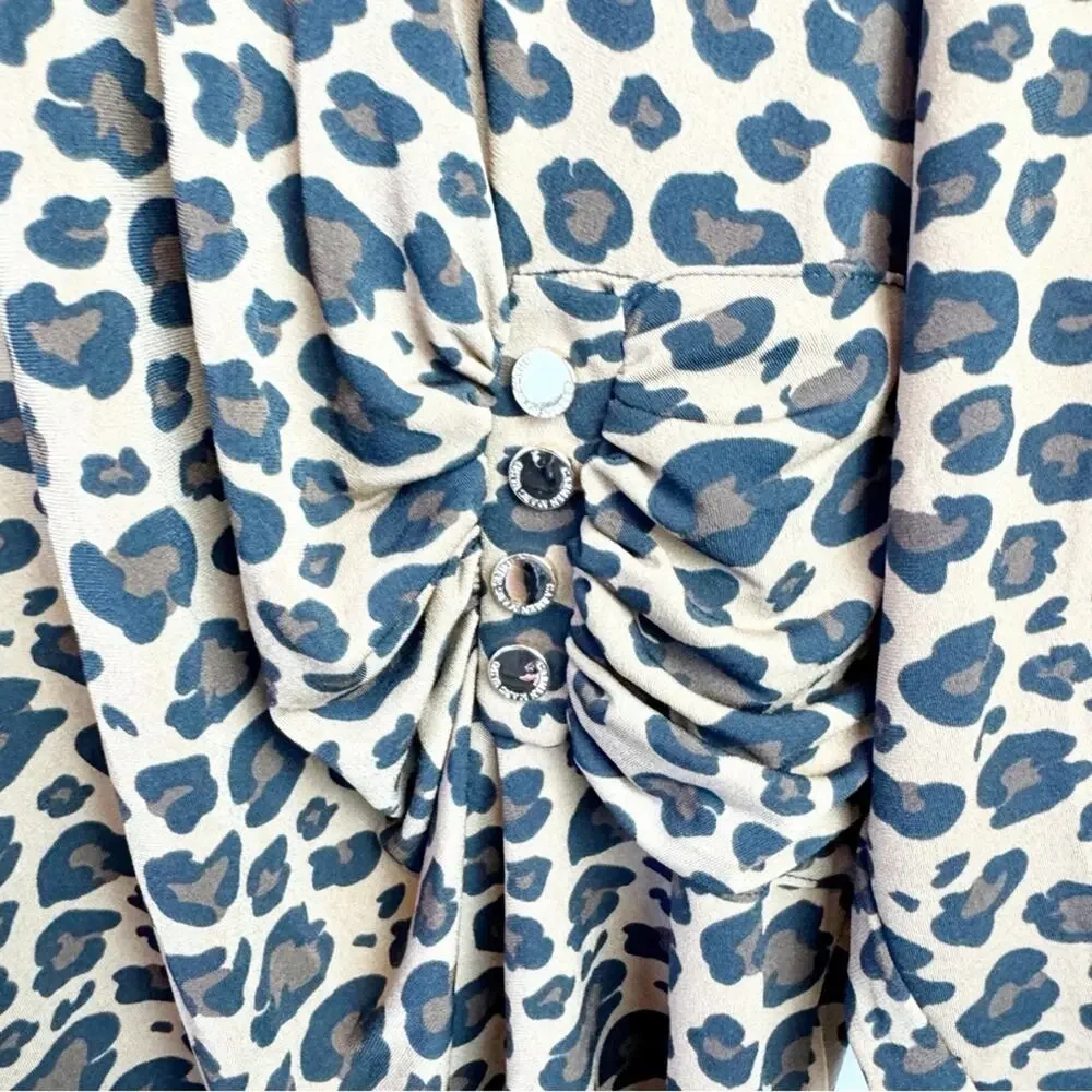 Carmen Marc Valvo Leopard Print 3/4 Sleeve Popover Blouse Women’s Size 3X - Picture 3 of 13